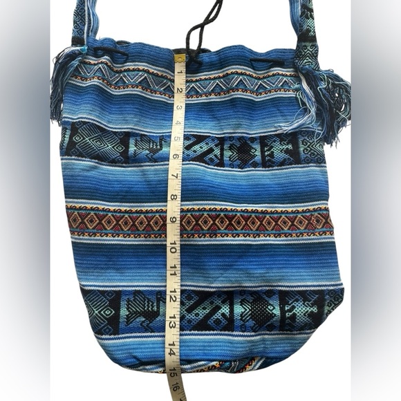 Unbranded Lightweight Peruvian BOHO Blue Colorful Tribal Aztec Crossbody Purse - Picture 7 of 12